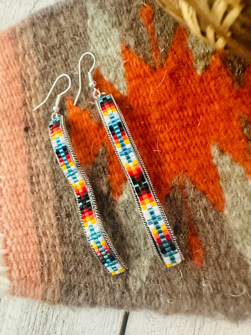 Navajo Handmade Multicolor Beaded Dangle Earrings