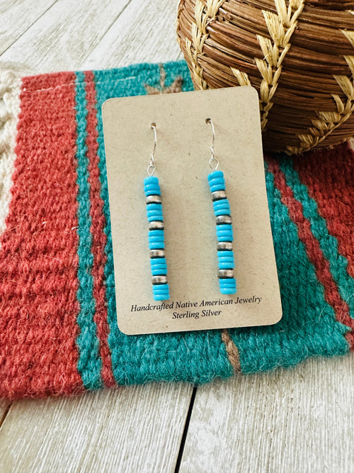 Navajo Turquoise & Sterling Silver Beaded Dangle Earringr