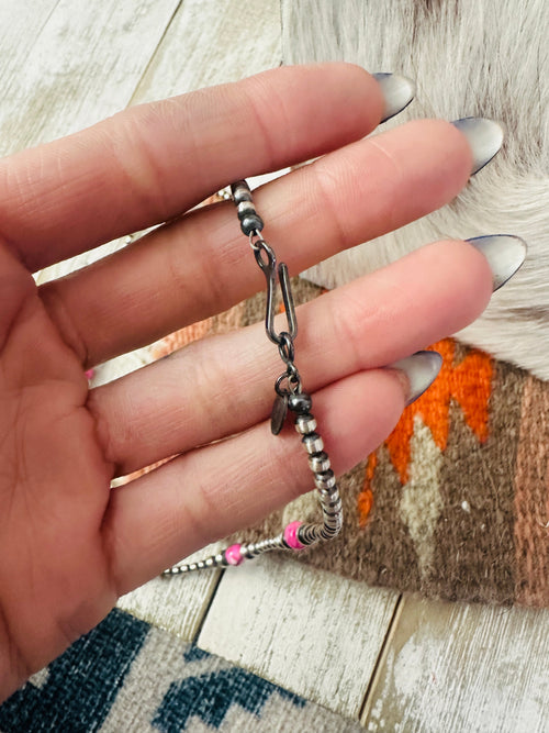 Navajo Sterling Silver & Pink Mojave 18” Beaded Necklace