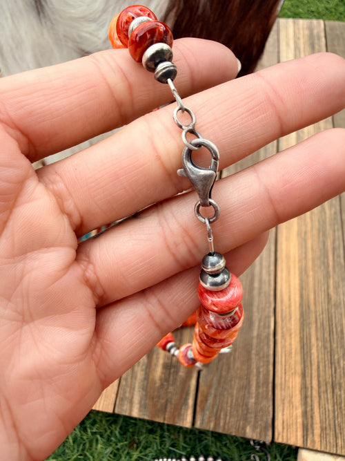Handcrafted Spiny Oyster & Sterling Silver Beaded Necklace and Earring Set by Aaron Robeson