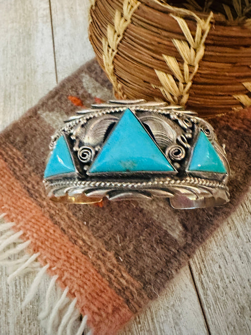 Old Pawn Navajo Turquoise & Sterling Silver Cuff Bracelet by Darrell Morgan