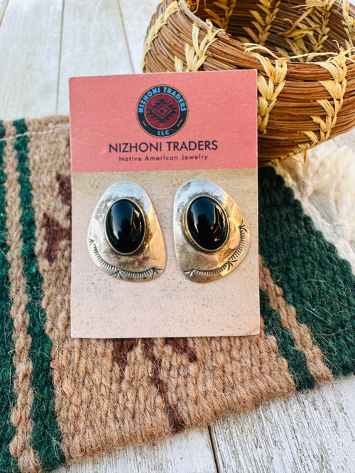 Handcrafted Old Pawn Sterling Silver & Onyx Post Earrings