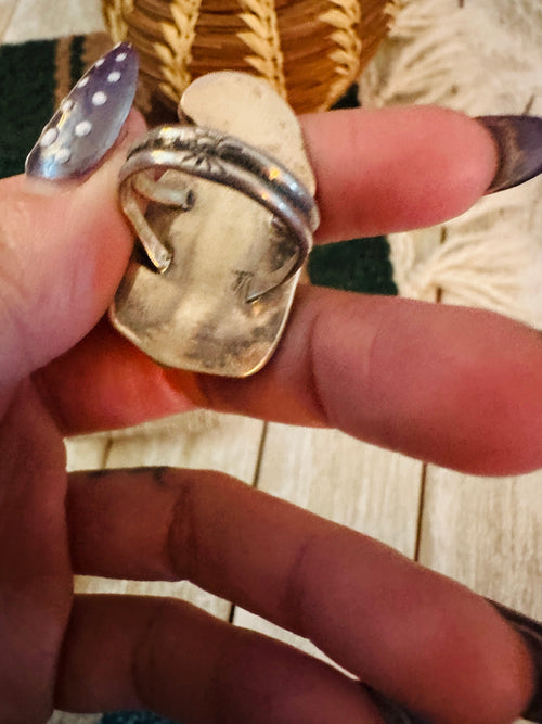 Old Pawn Handcrafted Turquoise & Sterling Silver Ring Size 6