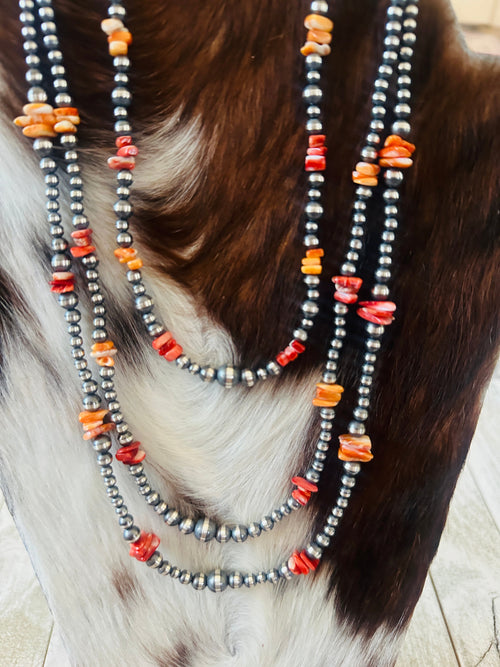 Navajo Sterling Silver & Spiny Oyster Beaded Necklace