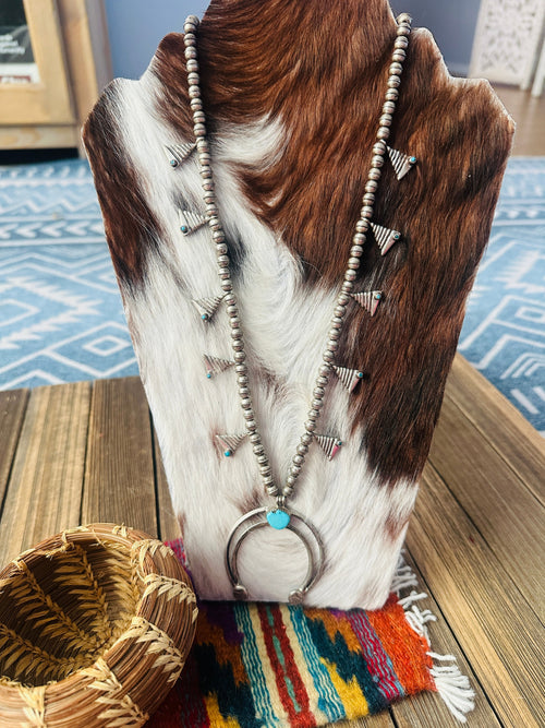 Old Pawn Handcrafted Turquoise & Sterling Silver Squash Blossom Necklace