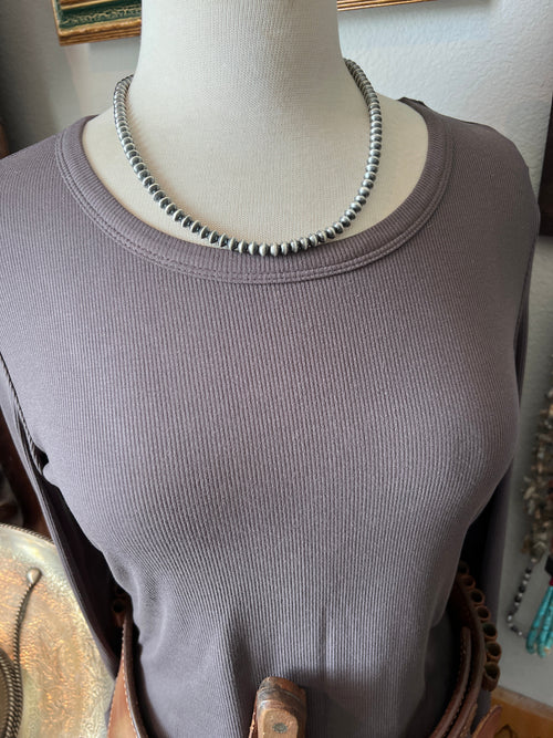 Vinita Cowboy Handmade 7mm Sterling Silver Saucer Pearl Beaded Necklace, 21 inches