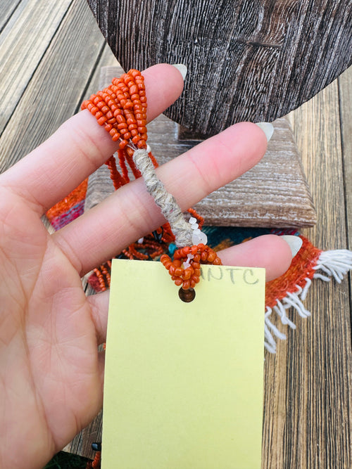 Old Pawn Handcrafted Coral, Turquoise & Black Onyx Beaded 32” Necklace