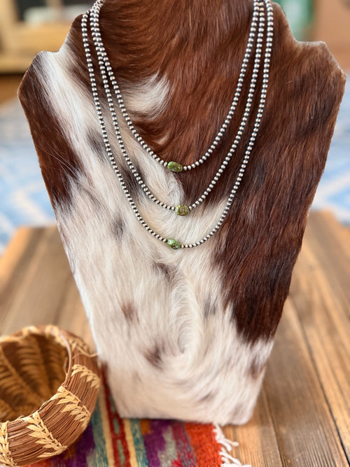 Handcrafted Turquoise & 3mm Sterling Silver Pearl Beaded Necklace