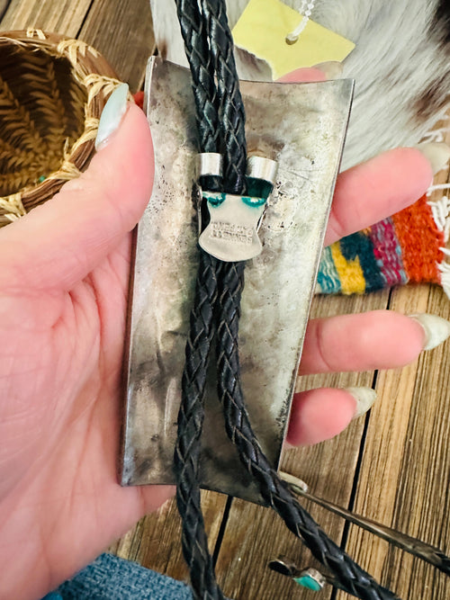 Handcrafted Vintage Old Pawn Sterling Silver & Multi Stone Inlay Bolo Tie