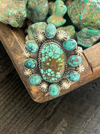 Apache Sterling Silver and Hubei Turquoise Cluster Ring by Rosella Paxson, Size 8.75