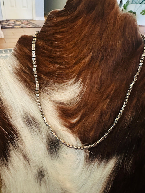 Handcrafted Sterling Silver Box Pearl Beaded 2.5mm Necklace 15”