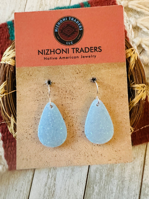 Navajo Summer Lovin’ Sterling Silver & Blue Opal Teardrop Dangle Earrings