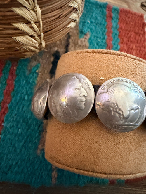 Handcrafted Old Pawn Buffalo Nickel & Leather Bracelet