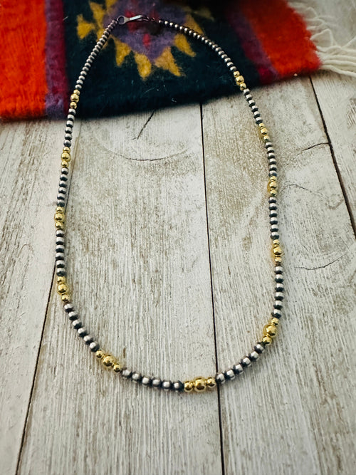 Navajo Sterling Silver & Gold Beaded Necklace