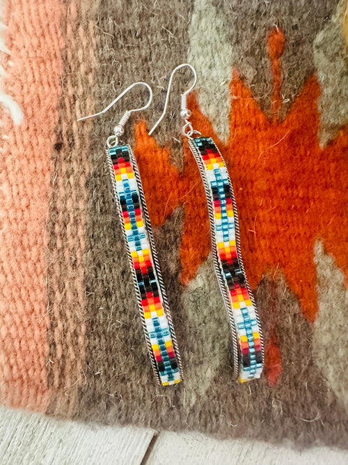 Navajo Handmade Multicolor Beaded Dangle Earrings