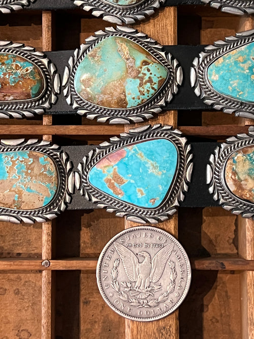 Stunning Handcrafted Sterling Silver and Royston Turquoise Concho Belts by Mary Ann Spencer: Six To Choose From!