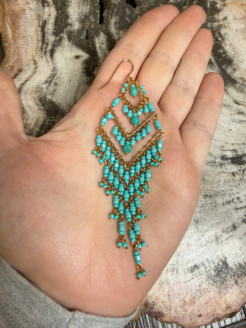 “The Golden Collection” Bella Handmade Gold Plated Turquiose Beaded Earrings