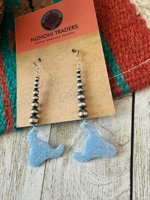 Summer Lovin’ Navajo Sterling Silver Pearl Beaded Opal Bull Head Dangle Earrings