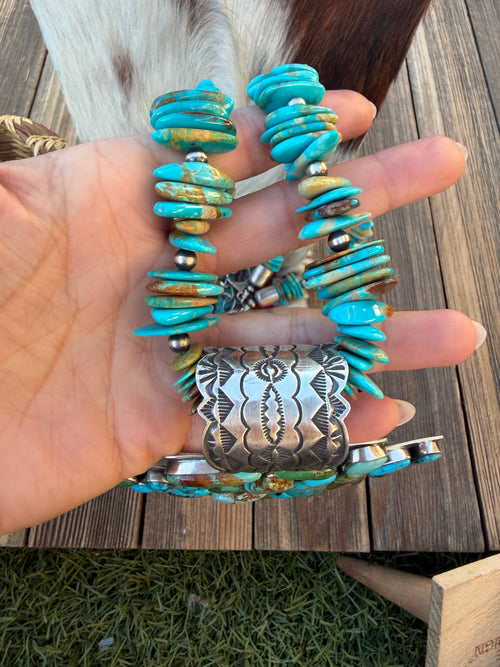 Handcrafted Turquoise & Sterling Silver Beaded Cross Necklace by Emer Thompson