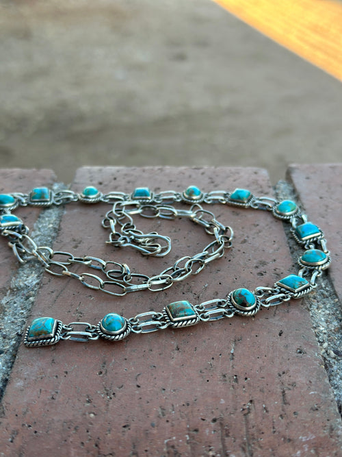 Handmade Royston Turquoise & Sterling Silver Bolo Necklace