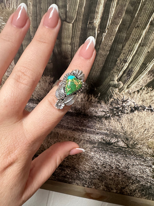 Beautiful Handmade Sonoran Mountain Turquoise And Sterling Silver Adjustable HEART Ring