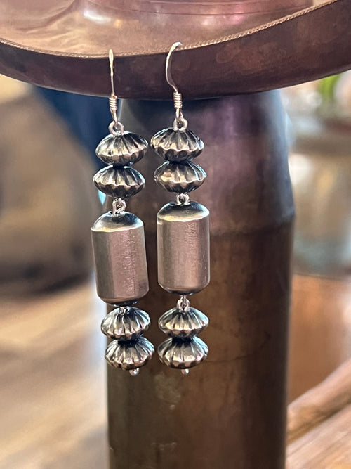 Navajo Sterling Handmade Linked Bead Drop Earrings by Crystal Haley