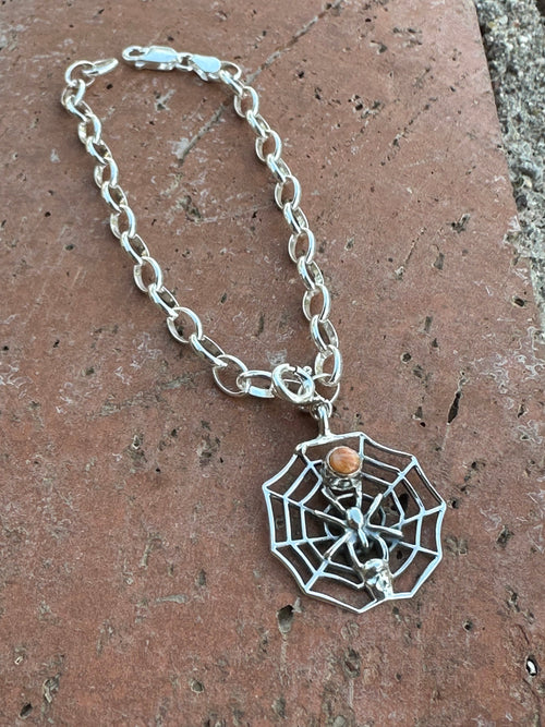 Halloween Collection Sterling Silver & Spice Spider Web Charm