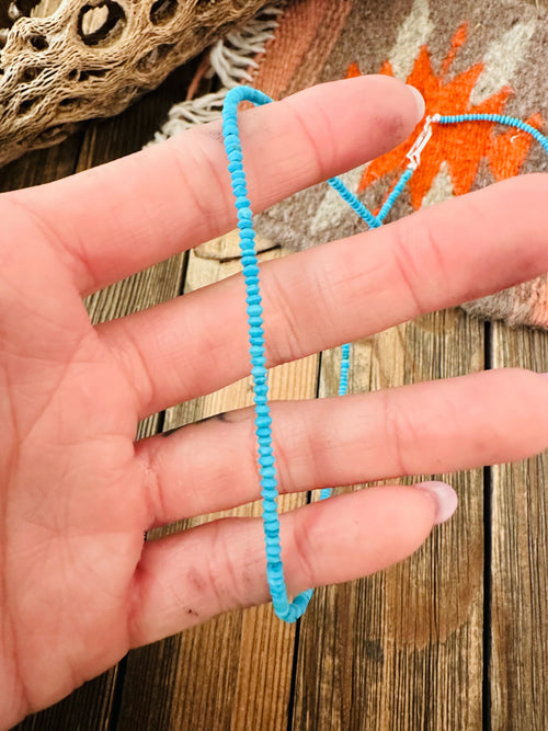 Navajo Turquoise and Sterling Silver Beaded Necklace 20”