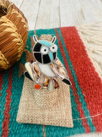 Old Pawn Zuni Sterling Silver & Multi Stone Inlay Owl Ring Size 7