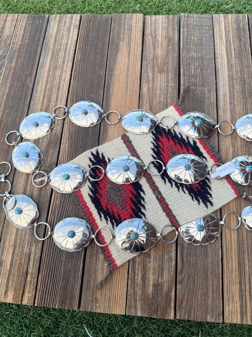 Handcrafted Vintage Old Pawn Turquoise & Nickel Concho Belt