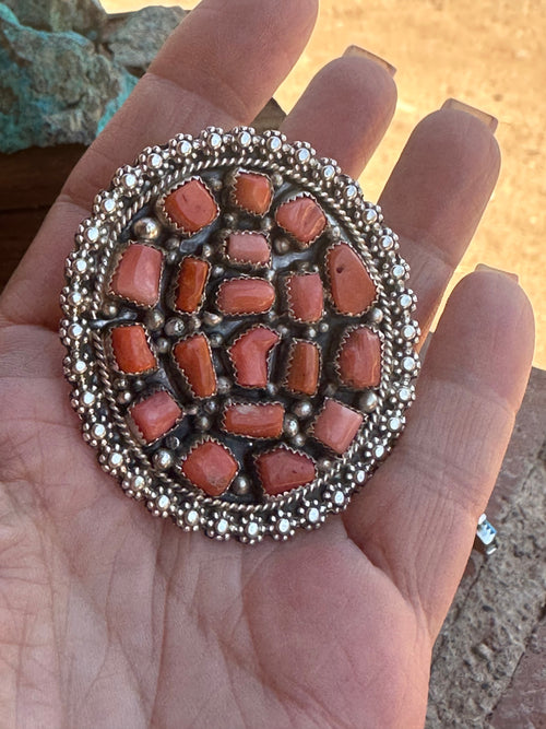 Old Pawn Navajo Natural Coral Cluster Ring Adjustable