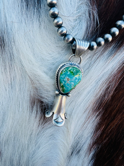 Handcrafted Turquoise & Sterling Silver Beaded Blossom Necklace