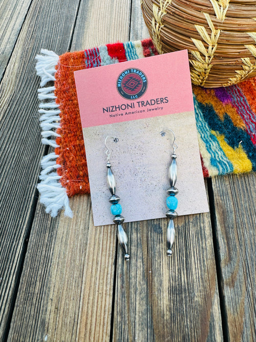 Handcrafted Turquoise & Sterling Silver Beaded Dangle Earrings