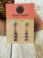 Old Pawn Zuni Multi Stone & Sterling Silver Inlay Sun Face Earrings