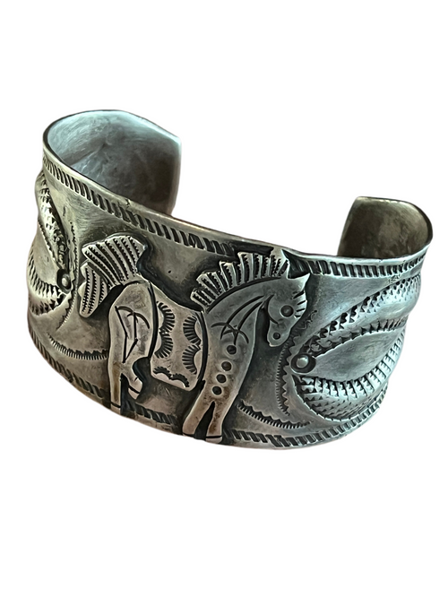 Hand Forged Old Pawn Sterling Silver Ingot Cuff Bracelet by Santa Fe Artist, Buffalo: The Equine