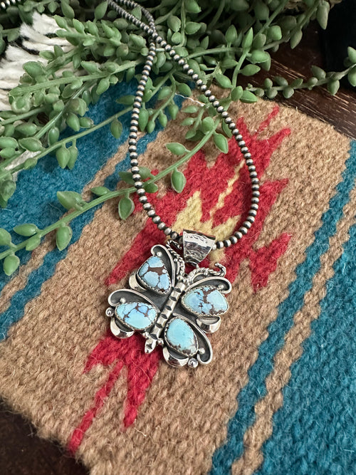 Beautiful Handmade Sterling Silver & Golden Hills Turquoise Butterfly Pendant