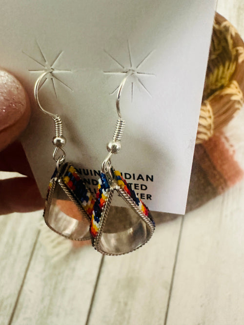 Navajo Handmade Multicolor Beaded Teardrop Dangle Earrings