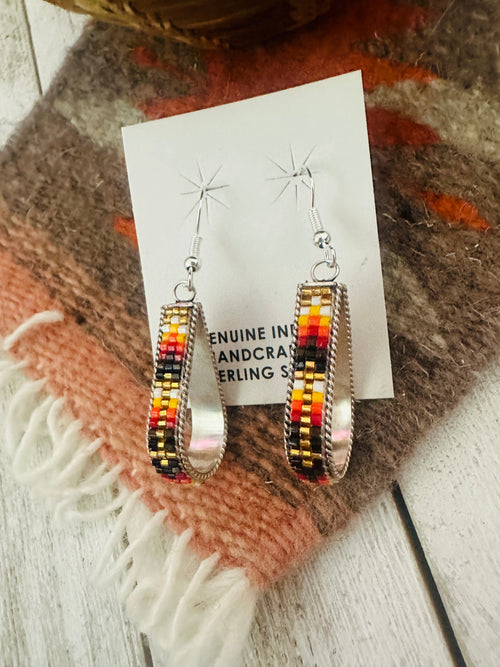 Navajo Handmade Multicolor Beaded Teardrop Dangle Earrings