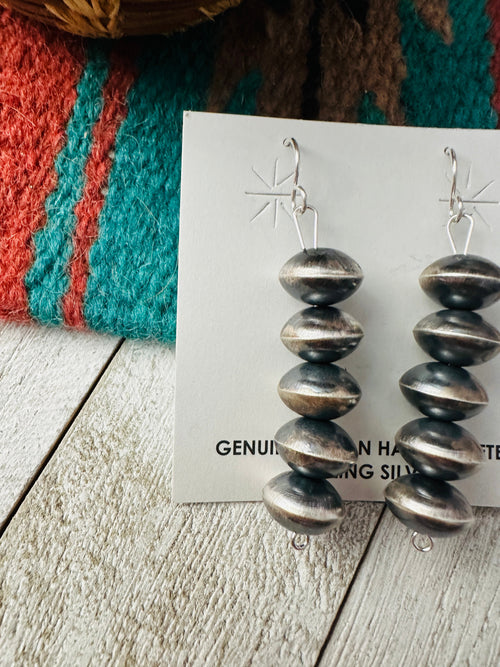 Navajo Sterling Silver Pearl Beaded Dangle Earrings