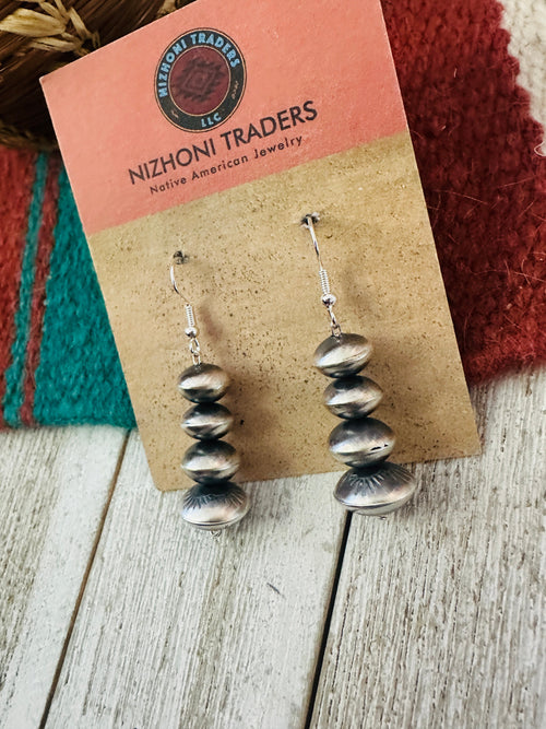 Navajo Sterling Silver Pearl Beaded Dangle Earrings