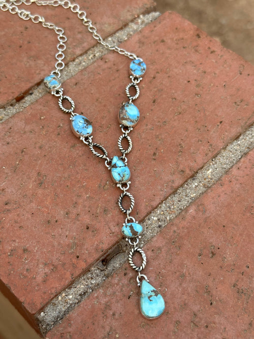 Beautiful Handmade Sterling Silver & Golden Hills Turquoise Drop Necklace