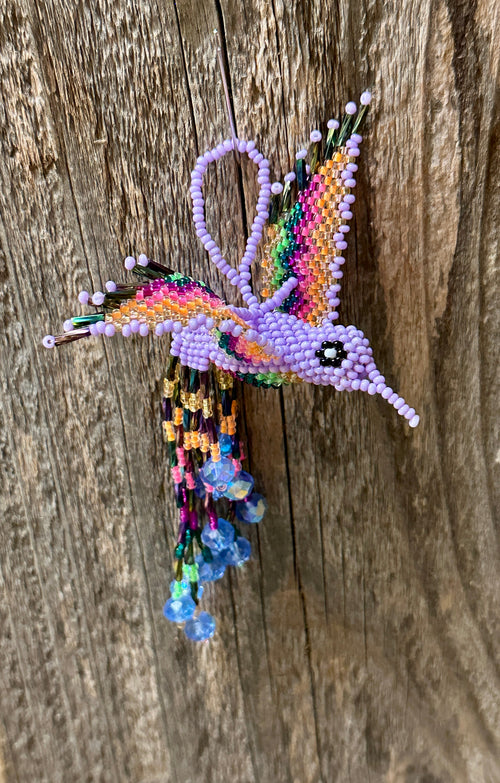 Handmade Beaded Light Pink Hummingbird Keychain
