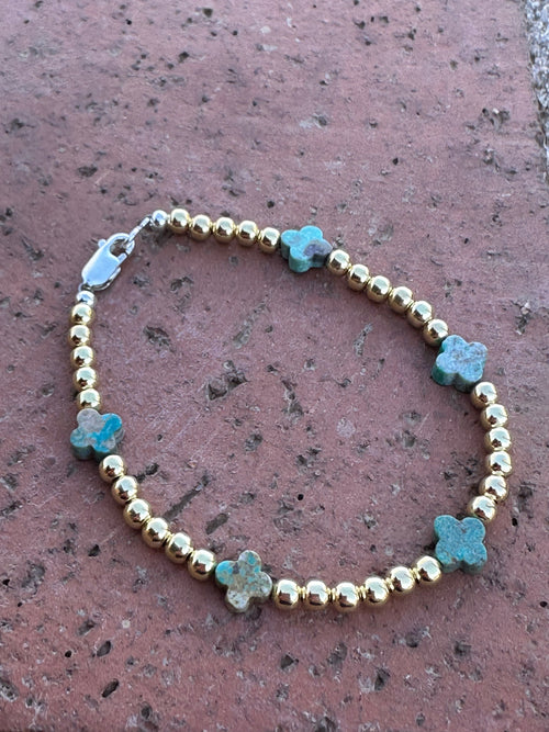 Cle’vara Navajo Turquoise, Gold & Sterling Silver Beaded Necklace and Bracelets