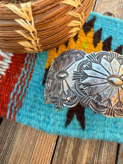 Handcrafted Old Pawn Sterling Silver Concho Cuff Bracelet
