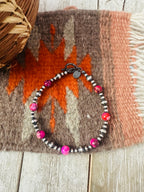 Navajo Pink Mojave and Sterling Silver Pearl Beaded Bracelet