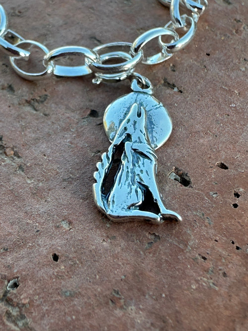 Navajo Crafted Sterling Silver Howling Coyote Charm