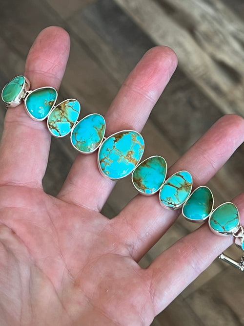 Murphy Platero Handcrafted Kingman Turquoise and Sterling Silver Link Bracelet