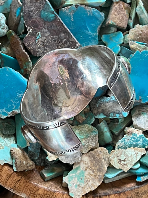 Old Pawn Navajo Sterling Silver and Royston Turquoise Overlay Bear Paw Cuff Bracelet by Charlie Bowie
