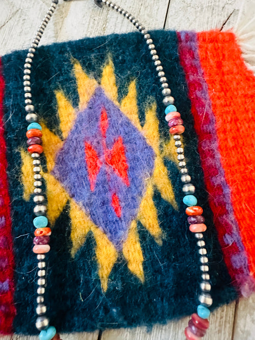 Navajo Sterling Silver, Spiny & Turquoise Beaded 16” Necklace