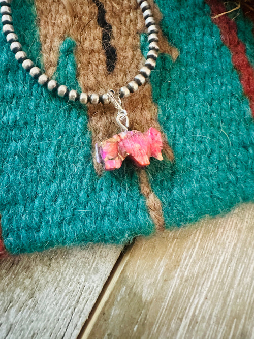 Navajo Hand Carved Pink Mojave Buffalo Charm